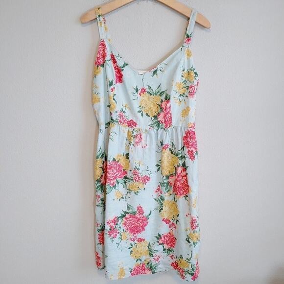 Cynthia Rowley Linen Floral Adjustable Straps Mini Dress Beachy Summer Sz 8 - Picture 1 of 10